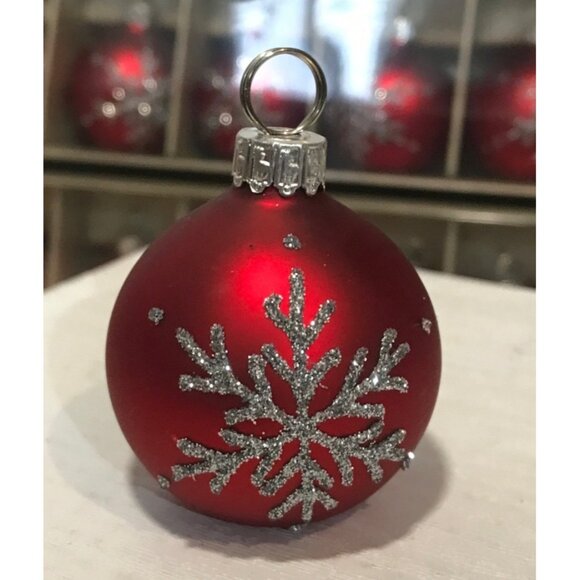 Set Of 12 Red Christmas Ball Place Card Ornaments With Snowflake Design 2" - Picture 10 of 11